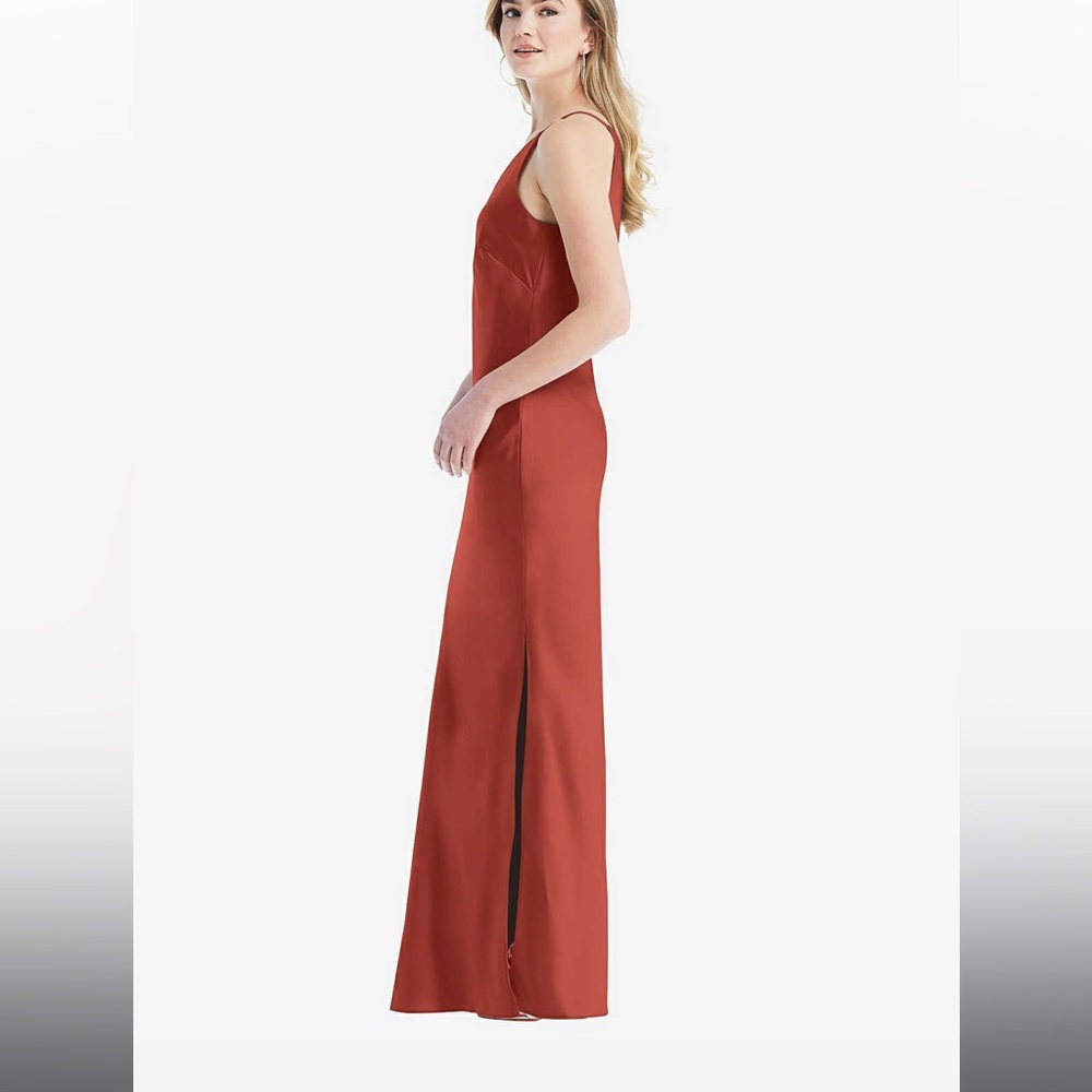 ONE-SHOULDER ASYMMETRICAL MAXI SLIP DRESS IN AMBER SUNSET
